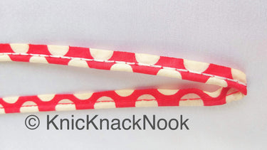 Red / Green Fabric Trim with Beige Polka Dots, Cotton Trim, Piping Trim, Approx. 10 mm wide, Retro Trim, 3 YardsTrim